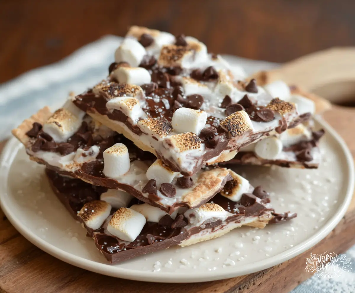 Delicious S'mores Yogurt Bark topped with marshmallows, chocolate, and graham cracker crumbs.