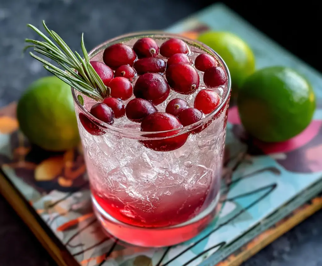 Refreshing Spiced Cranberry Gin and Tonic served in a glass with fresh cranberries and spices.