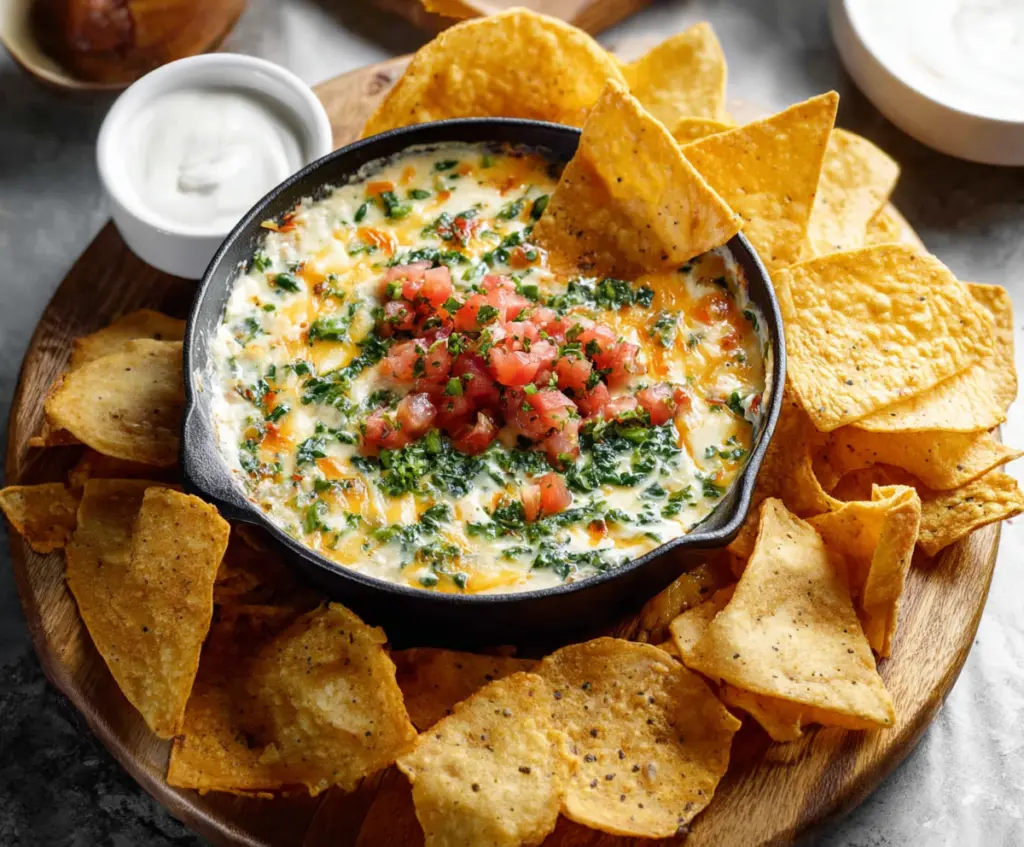 Delicious 54th Street Gringo Dip served with crispy tortilla chips, perfect for snacking or parties.