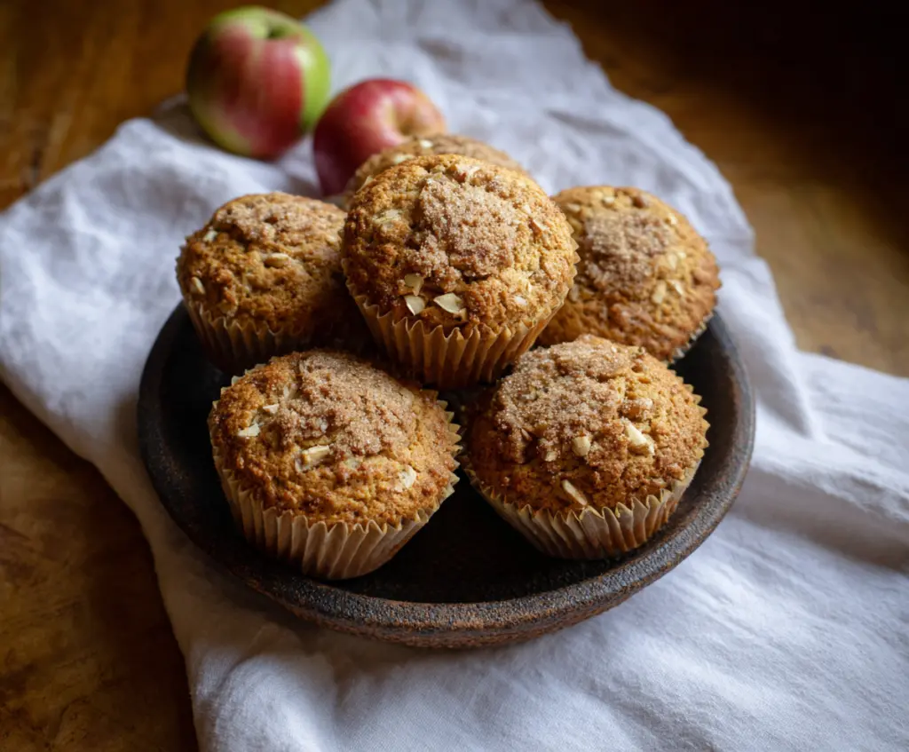 Delicious apple cinnamon sourdough muffins with a golden crust, fresh and inviting.