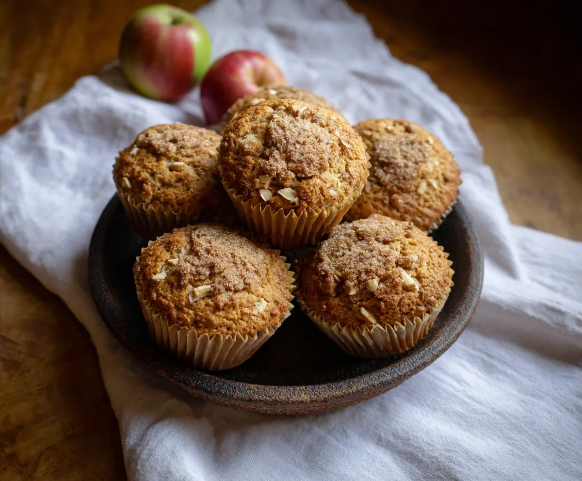 Delicious apple cinnamon sourdough muffins with a golden crust, fresh and inviting.