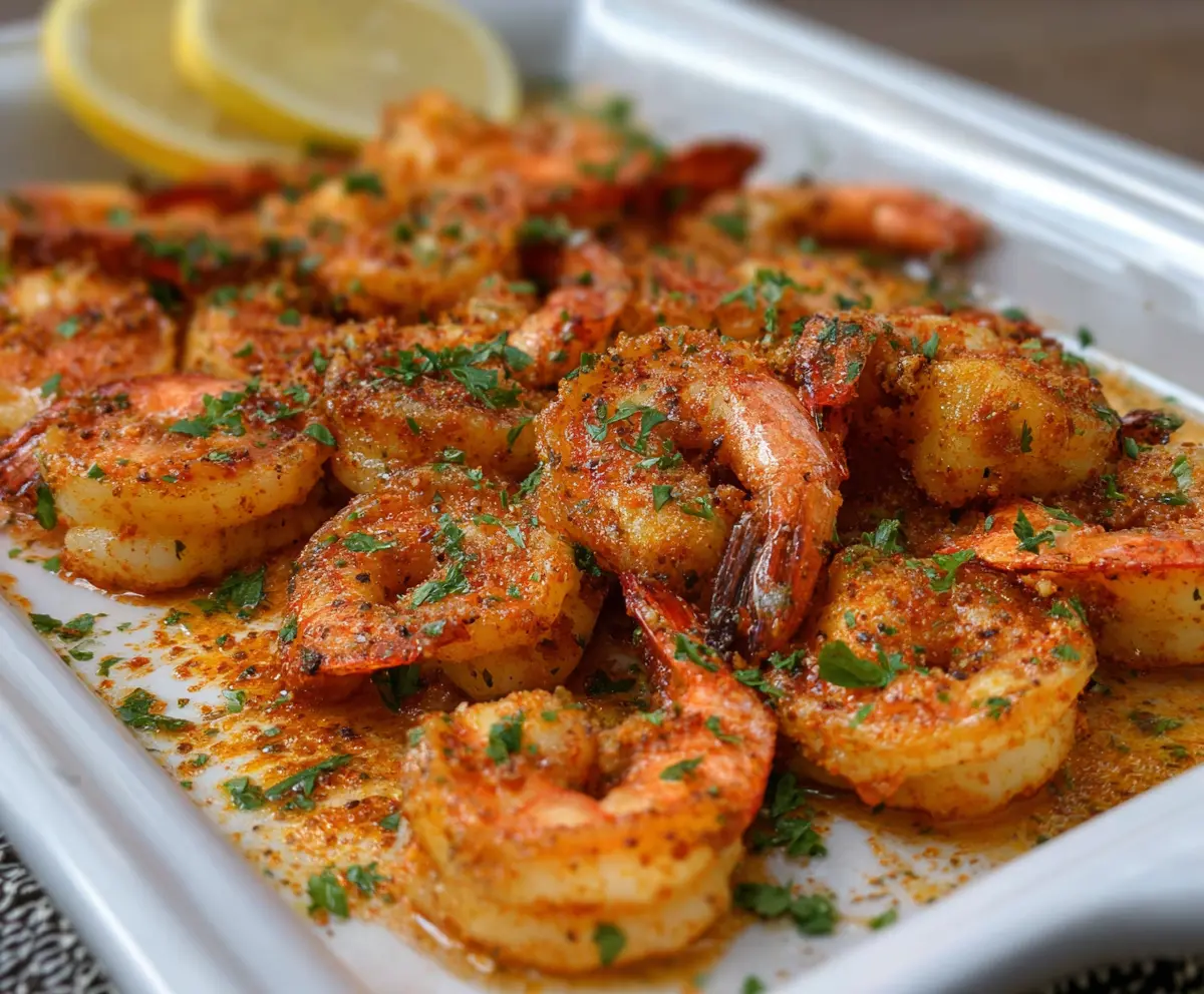 Delicious baked Cajun shrimp served with a flavorful seasoning twist