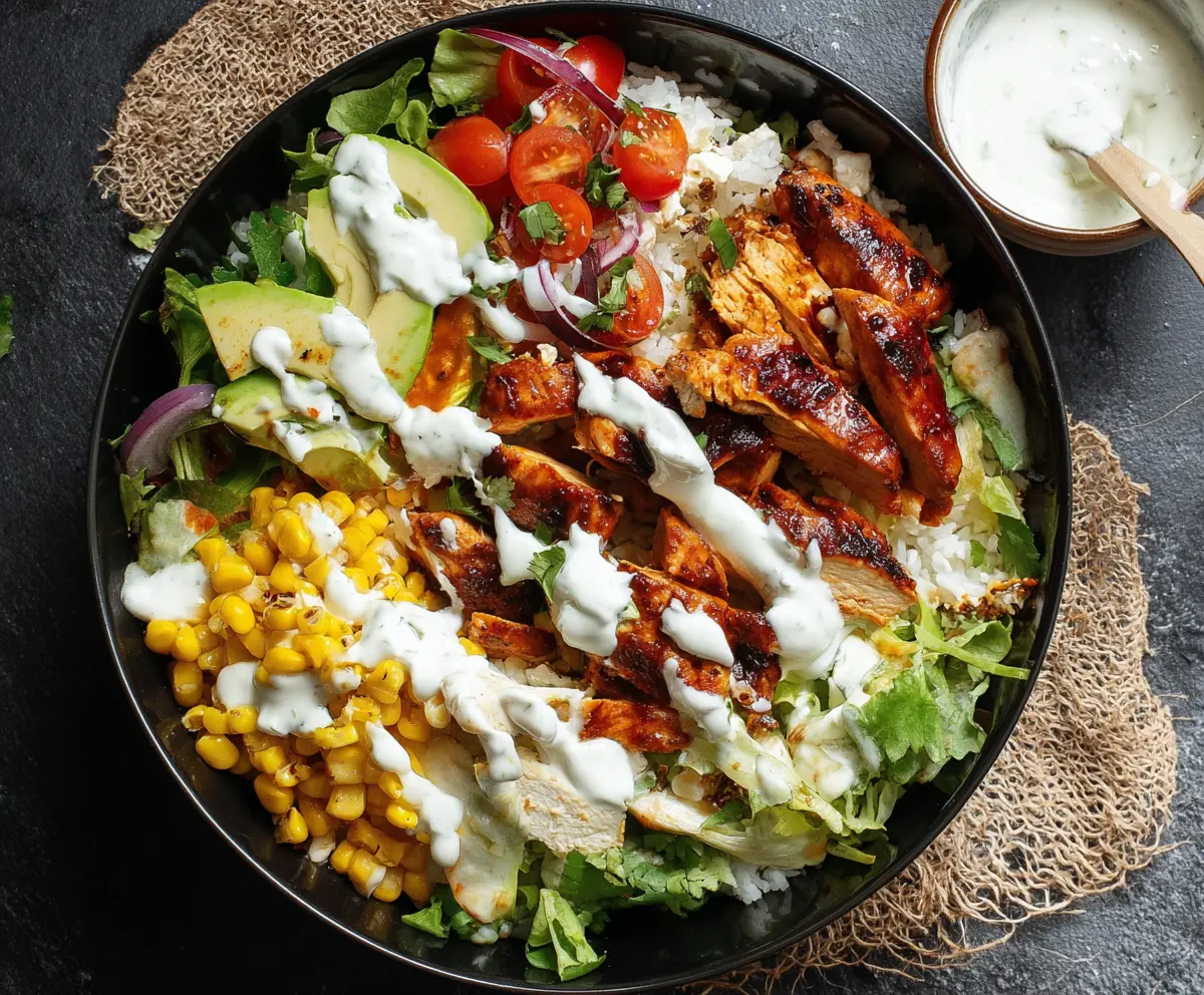 Delicious BBQ Chicken Cottage Cheese Bowl with grilled chicken, fresh vegetables, and creamy cottage cheese, perfect for a healthy meal.