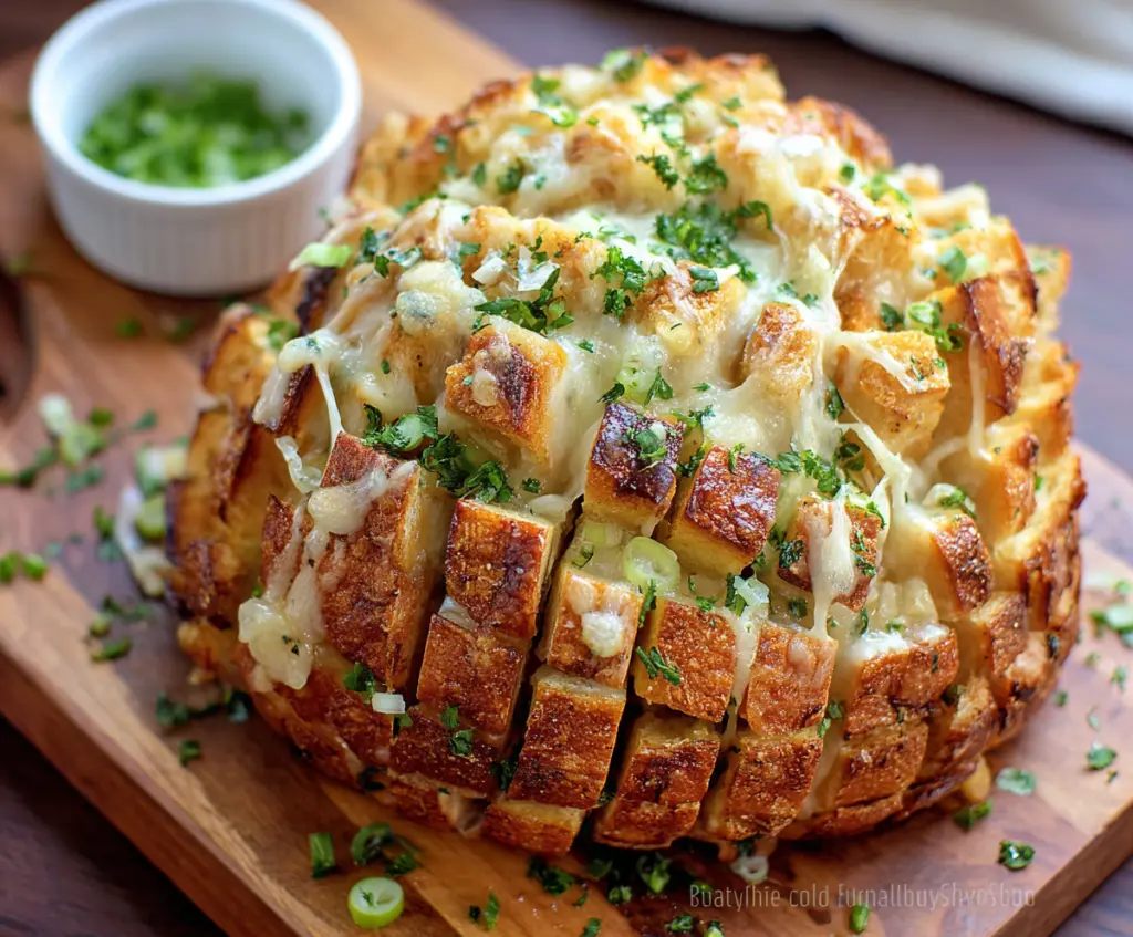 Delicious Bloomin Onion Pull Apart Bread with crispy golden crust and gooey cheese filling
