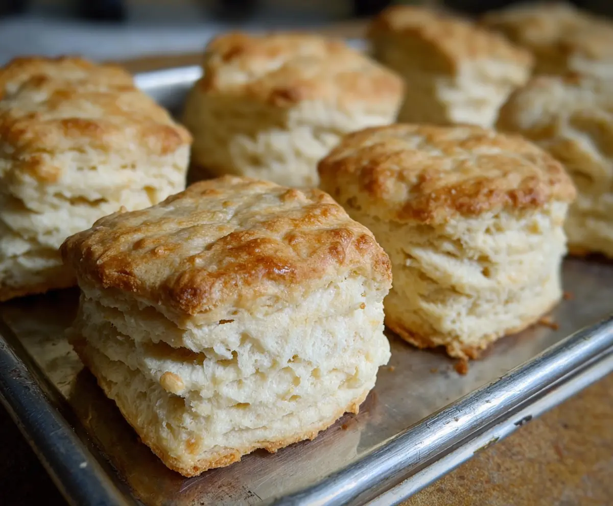 Warm Buttermilk Sourdough Freezer Biscuits fresh from the oven, golden and flaky.