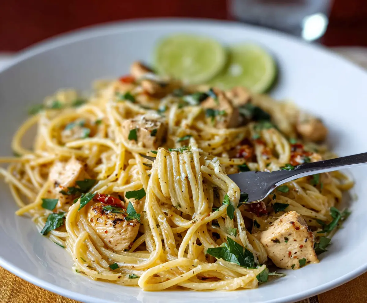 Delicious cilantro lime chicken pasta dish with fresh herbs and zesty lime flavor