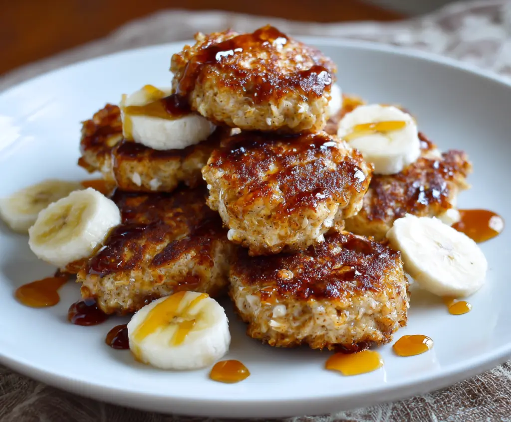 Delicious cottage cheese banana oat pancake bites served on a plate.