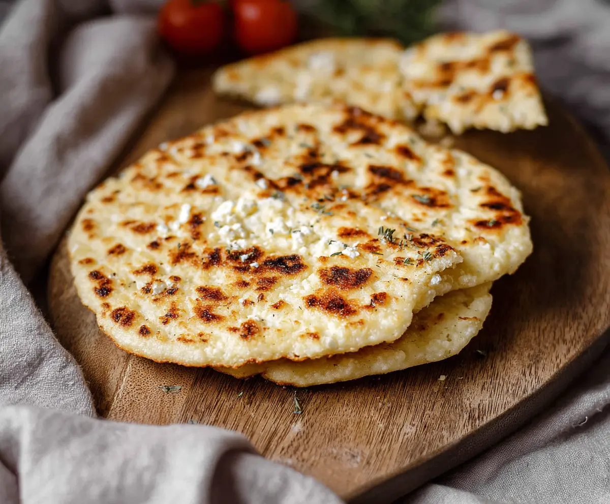 Delicious homemade cottage cheese flatbread with golden crust and fresh toppings.