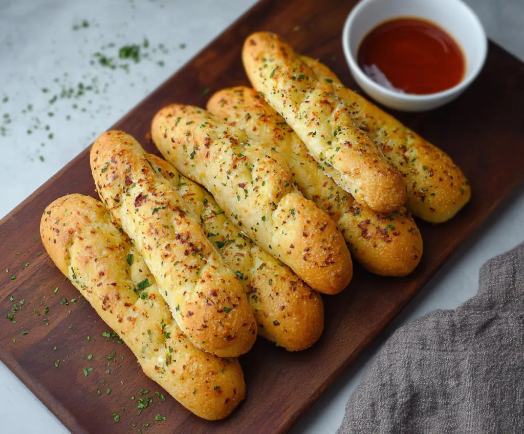 Delicious homemade cottage cheese garlic breadsticks with golden crust and savory flavor.