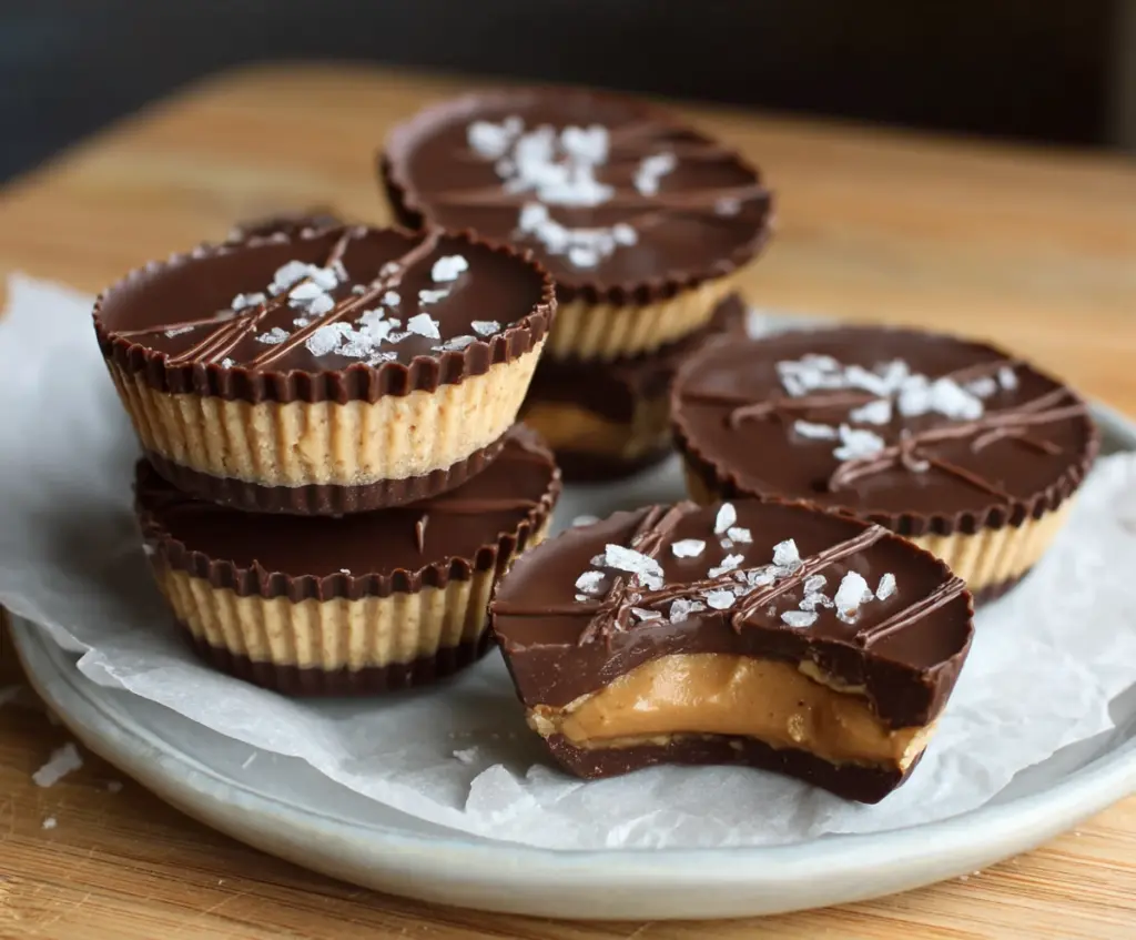 Delicious homemade Cottage Cheese Peanut Butter Cups on a plate, showcasing a creamy and nutty treat.