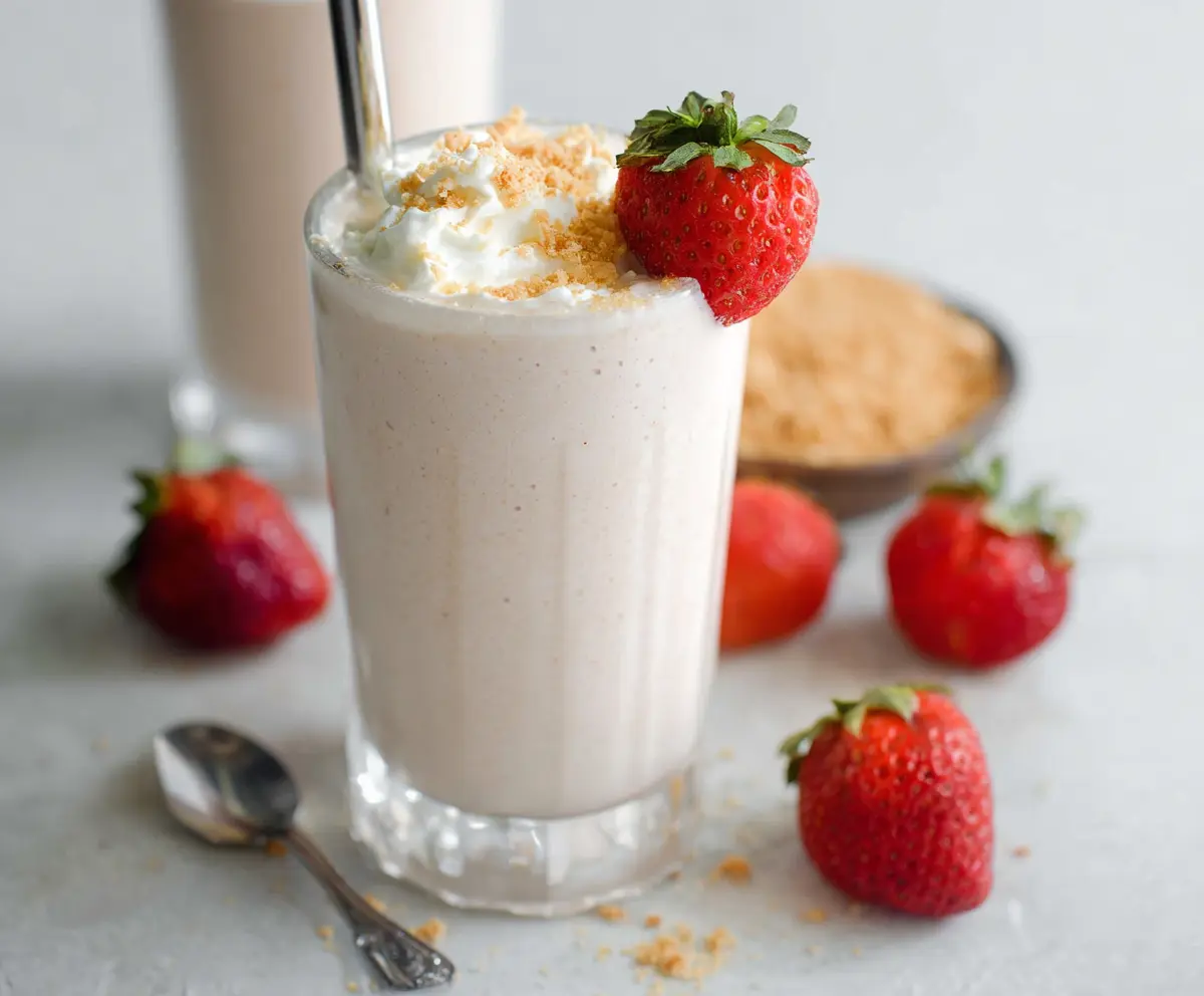 Refreshing cottage cheese shake in a glass topped with fresh fruit for a healthy snack