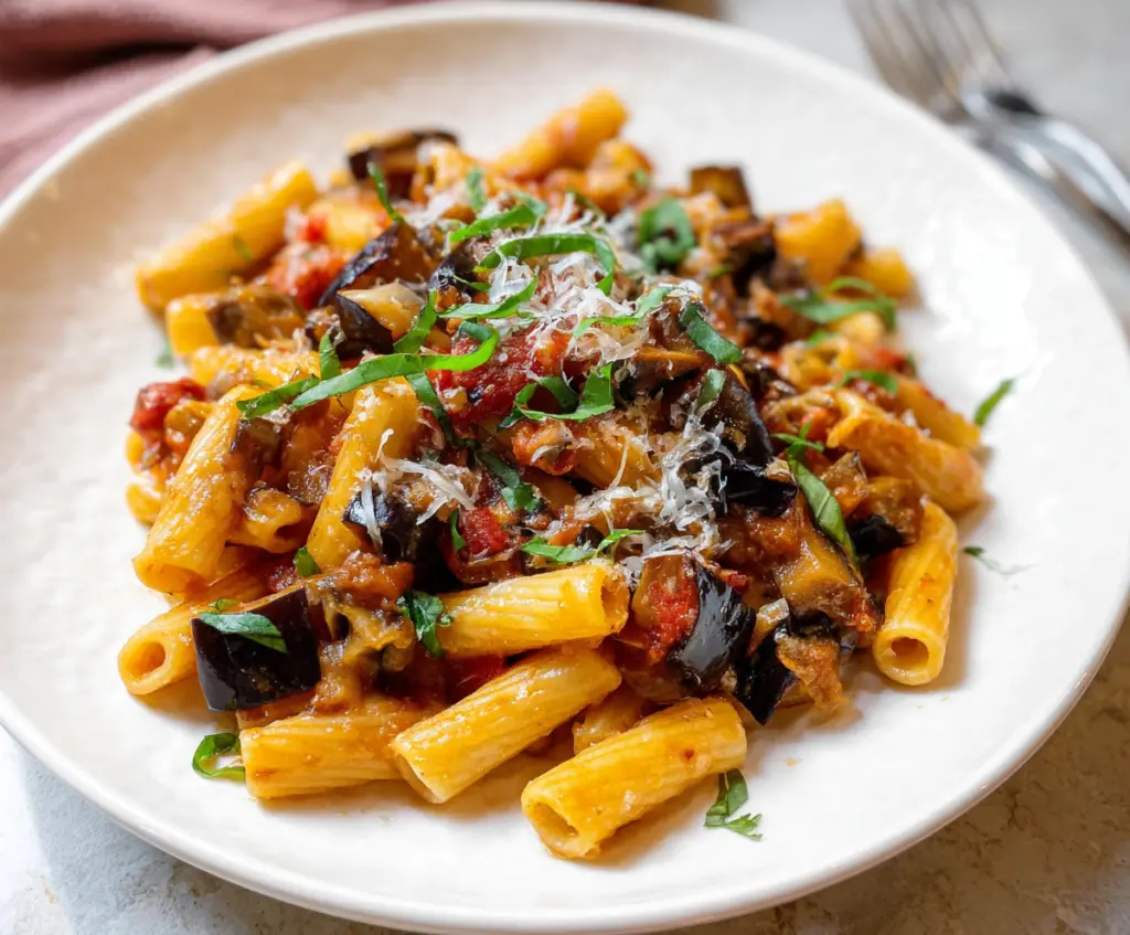 Delicious eggplant pasta dish with fresh ingredients and savory sauce