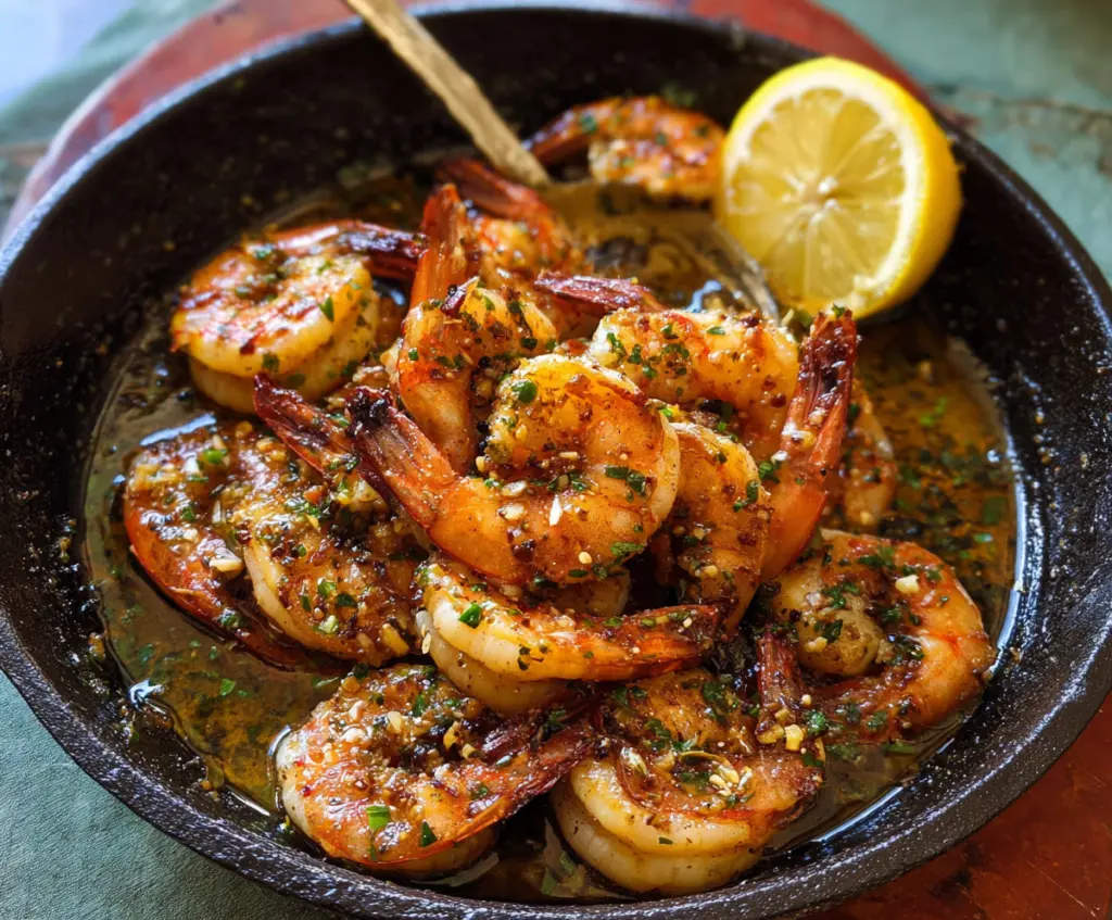 Garlic Butter Lemon Shrimp served on a plate with fresh herbs