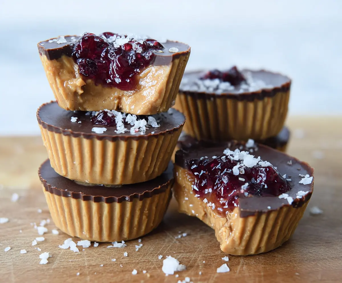 Healthy peanut butter and jelly cups in a clear glass, showing a colorful and nutritious snack option.
