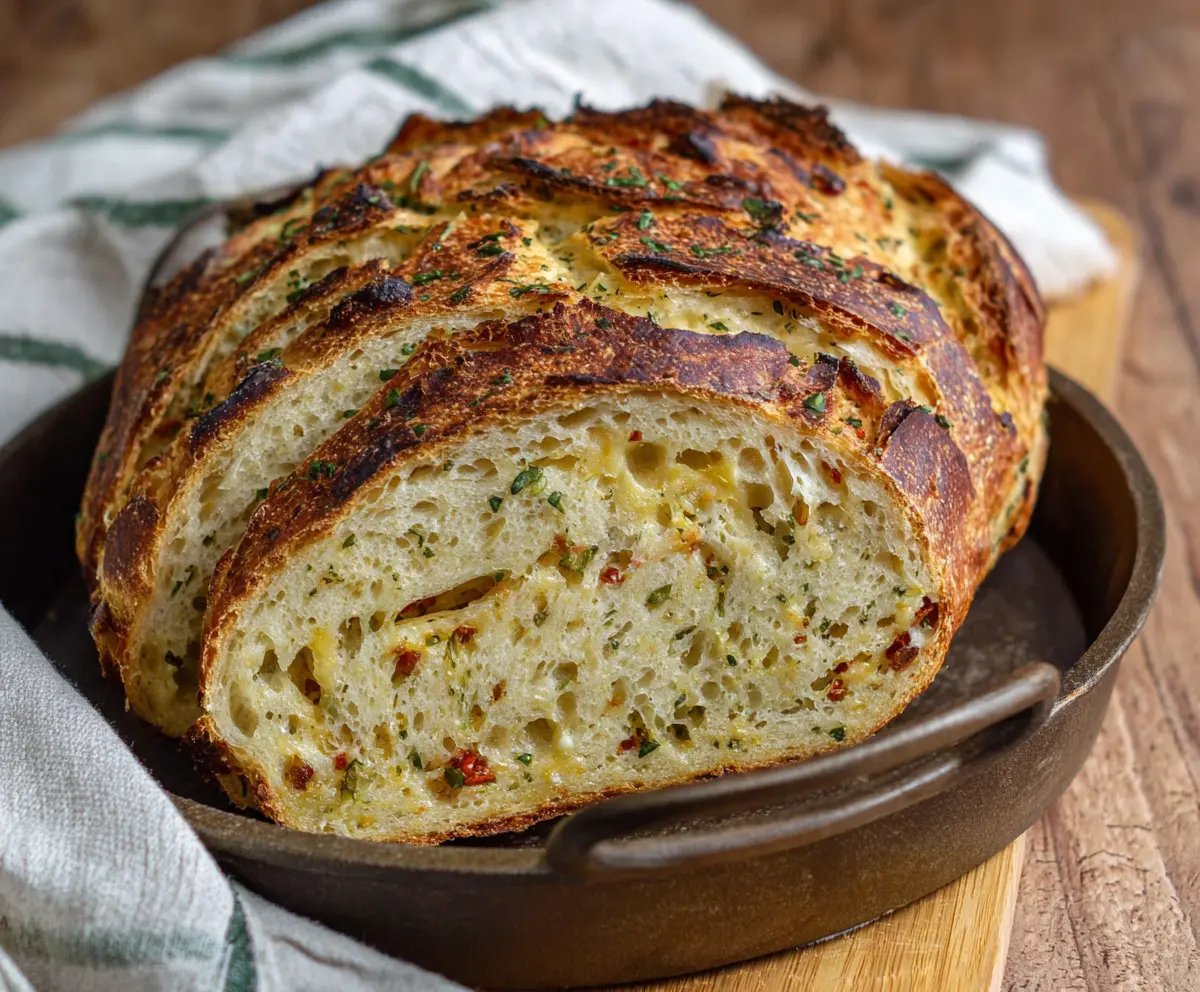 Delicious Italian Herb and Cheese Sourdough Bread with golden crust and aromatic herbs.