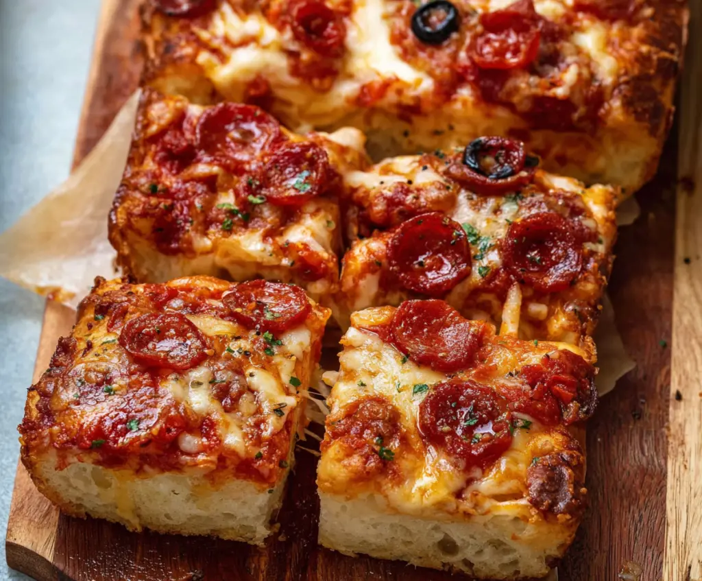Delicious homemade pizza bread topped with melted cheese and fresh herbs