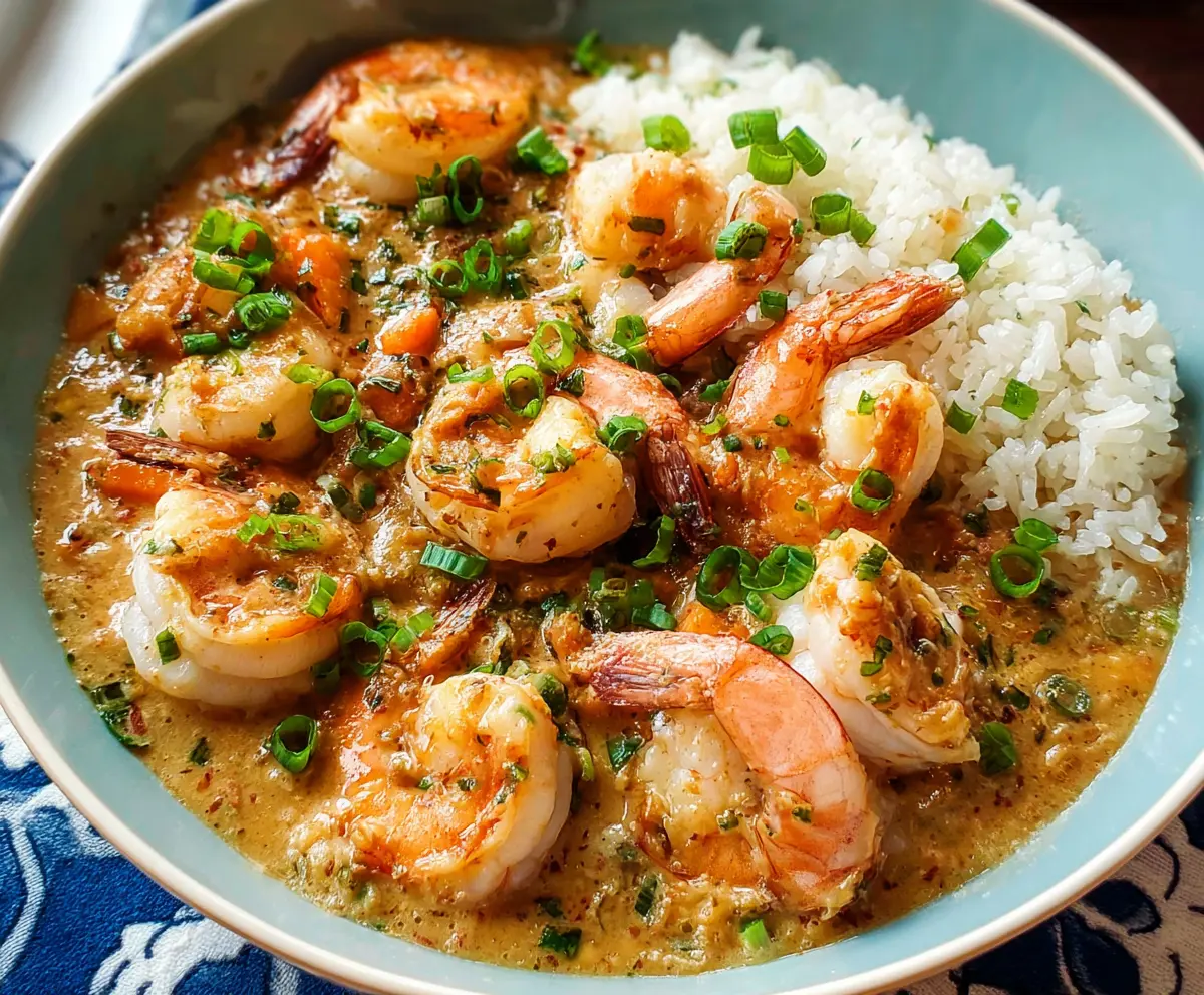 Delicious shrimp dish topped with rich lobster sauce, perfect for seafood lovers.