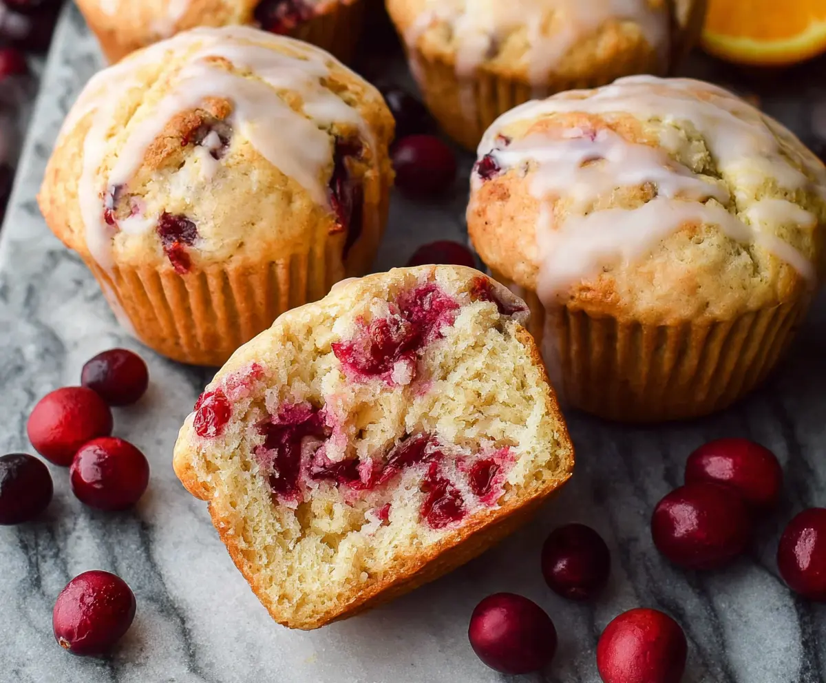 Fresh sourdough cranberry orange muffins on a plate, perfect for breakfast or snack.