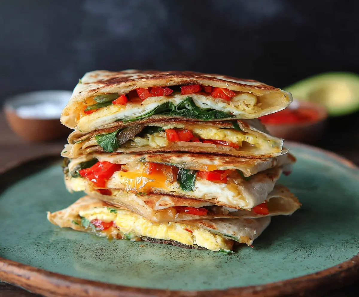 Delicious Veggie Breakfast Quesadilla filled with fresh vegetables and melted cheese.