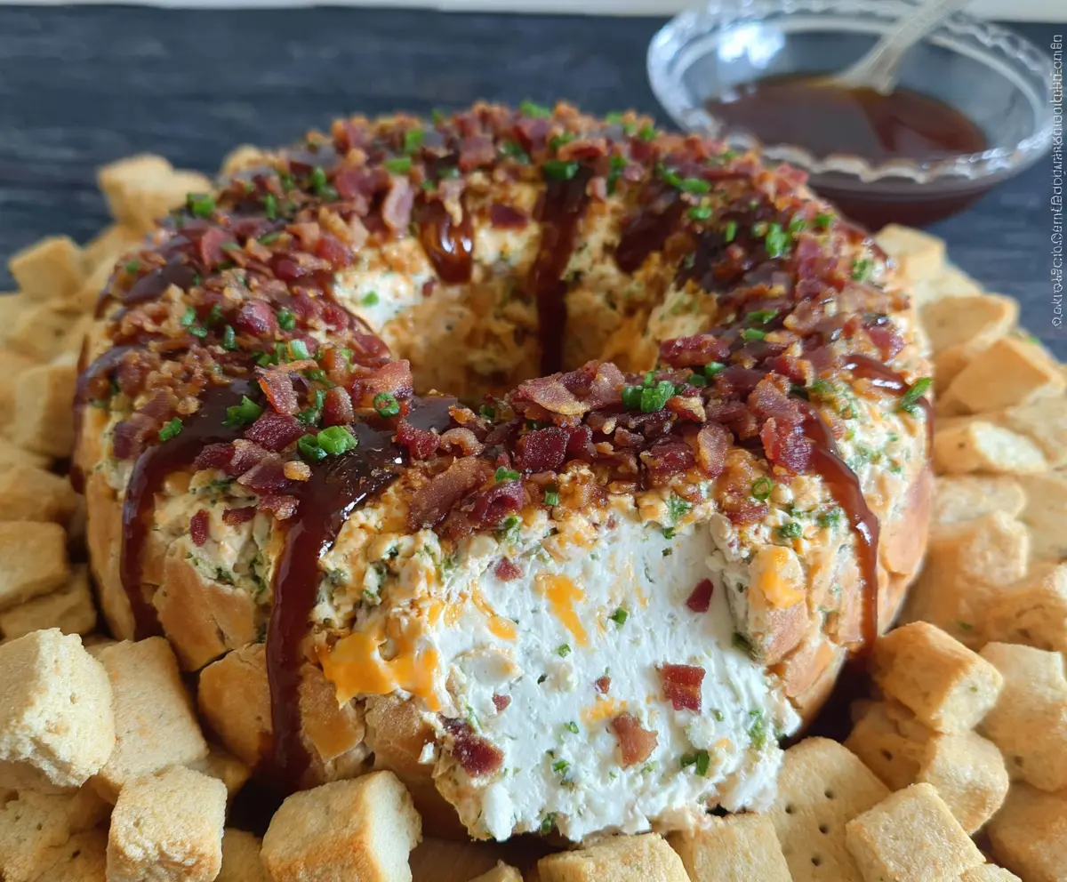 Delicious Bacon Cheese Ring Party Dip with crispy bacon and melted cheese for a crowd-pleasing appetizer