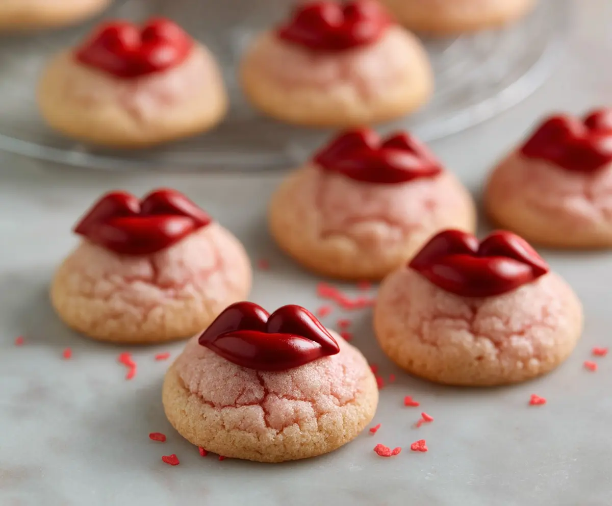 Delicious Cherry Kiss Cookies with cherry filling and chocolate coating on a white plate.