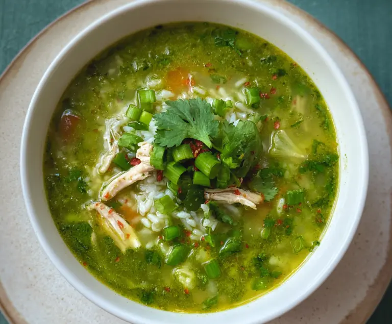 Green Garlic And Ginger Chicken And Rice Soup
