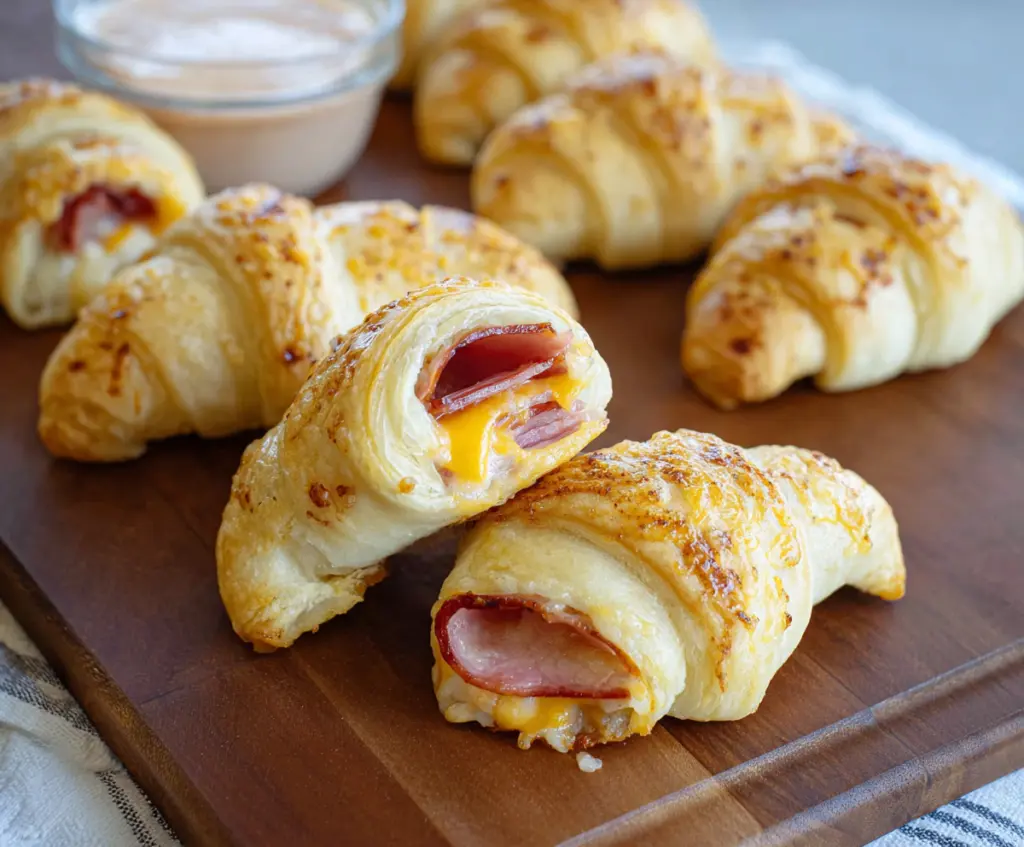 Delicious ham and cheese crescent rolls fresh out of the oven