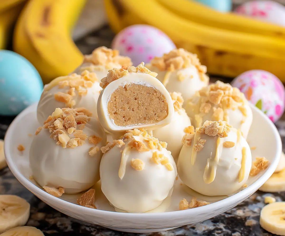 Delicious Banana Pudding Easter Truffles displayed on a plate, perfect for spring celebrations and dessert lovers.