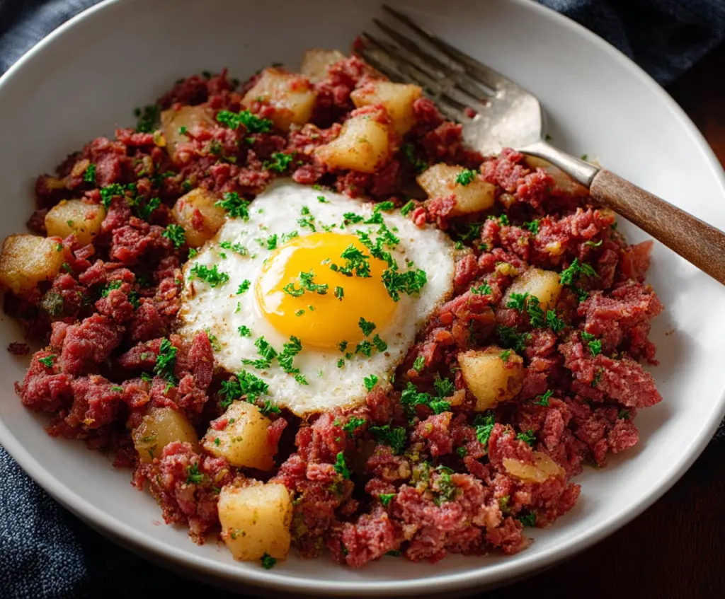 Delicious corned beef hash with crispy potatoes and savory flavors, perfect for breakfast or brunch.