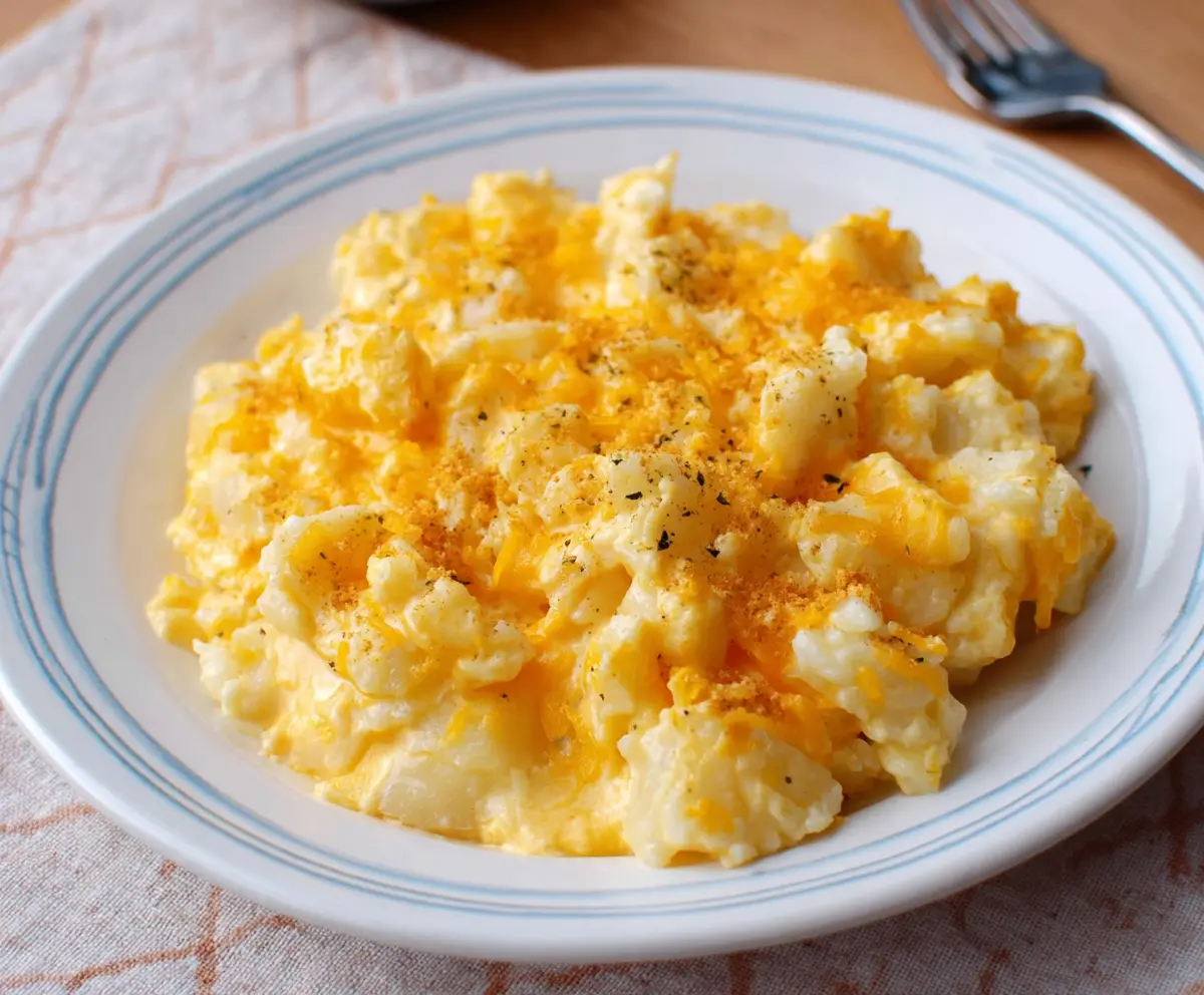 Creamy and cheesy crockpot potatoes with golden melted cheese topping, perfect for comfort food lovers.