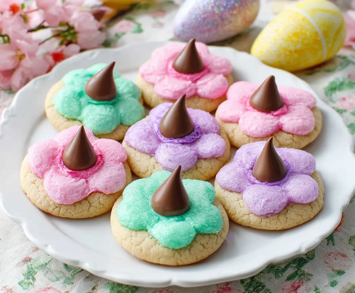 Colorful Easter Blossom Cookies decorated with pastel icing and sprinkles for spring celebration.