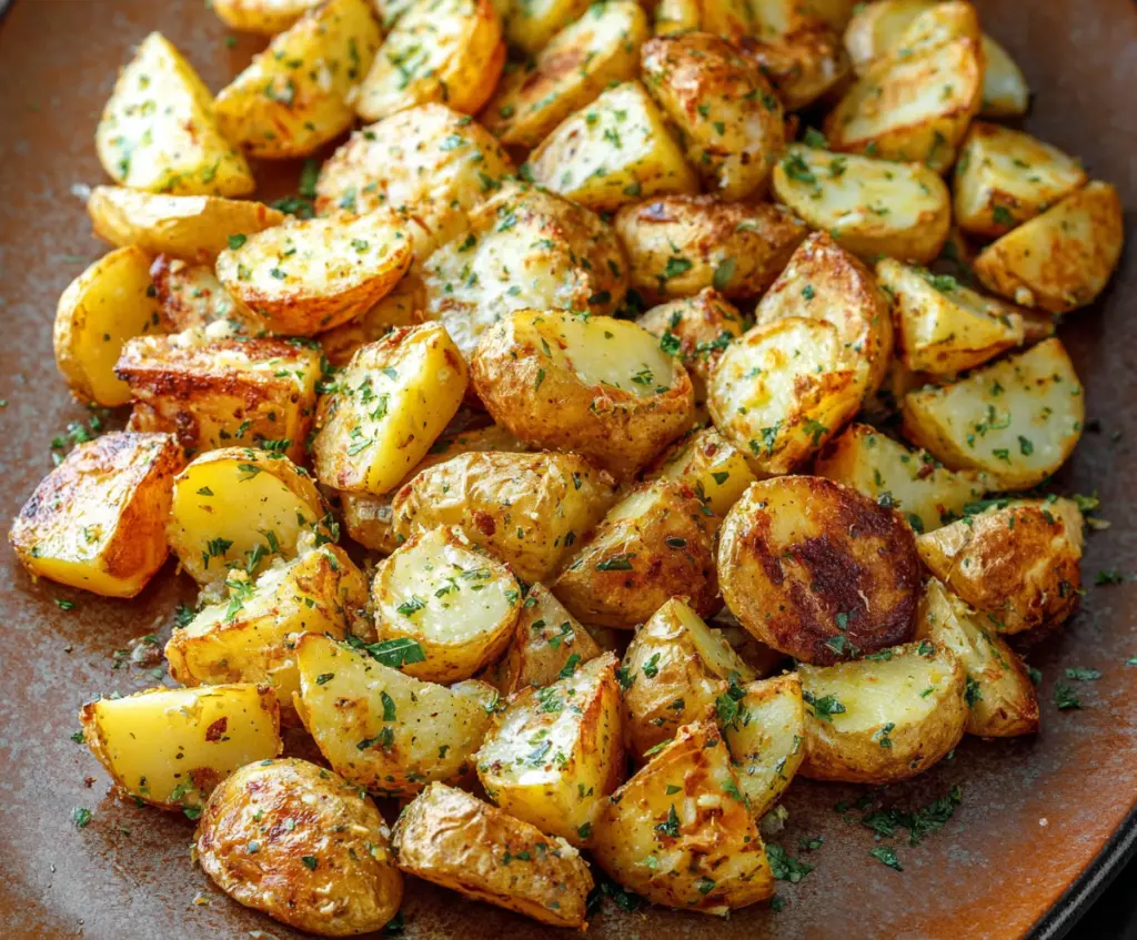 Delicious Garlic Ranch Potatoes served hot, showcasing crispy golden edges and flavorful herbs.