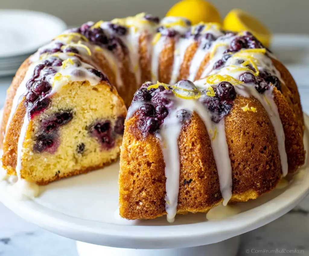Delicious Lemon Blueberry Bundt Cake with fresh blueberries and zesty lemon glaze, perfect for dessert or tea time.