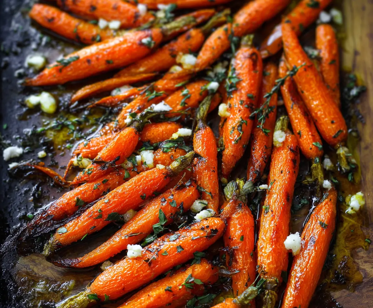 Golden roasted carrots glazed with lemon and Dijon mustard, perfect for a healthy side dish.