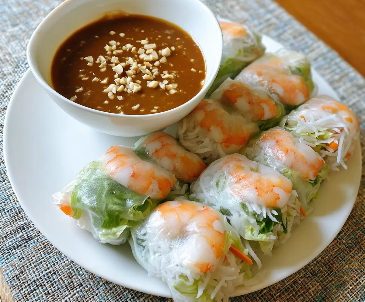 Fresh spring rolls filled with vegetables and herbs served with creamy peanut sauce.