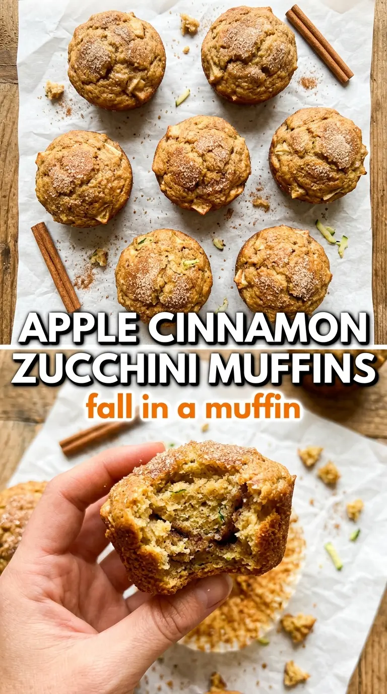 Apple cinnamon zucchini muffins, moist spiced crumb