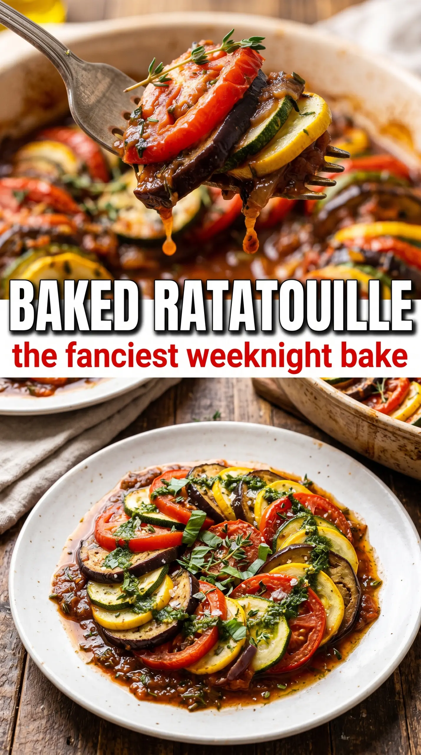 Baked Ratatouille circular vegetable bake, caramelized, herb-kissed
