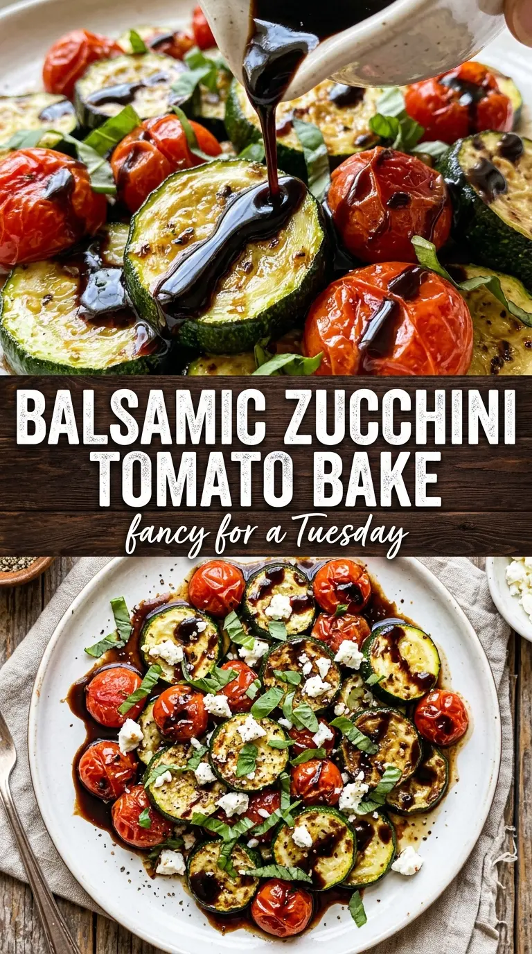 Balsamic zucchini tomato bake roasted glossy caramelized