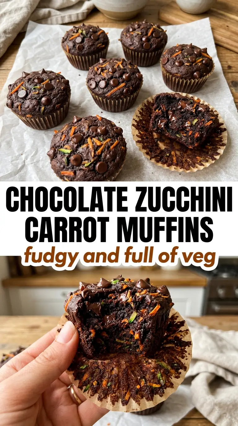 Chocolate Zucchini Carrot Muffins fudgy vegetable muffins