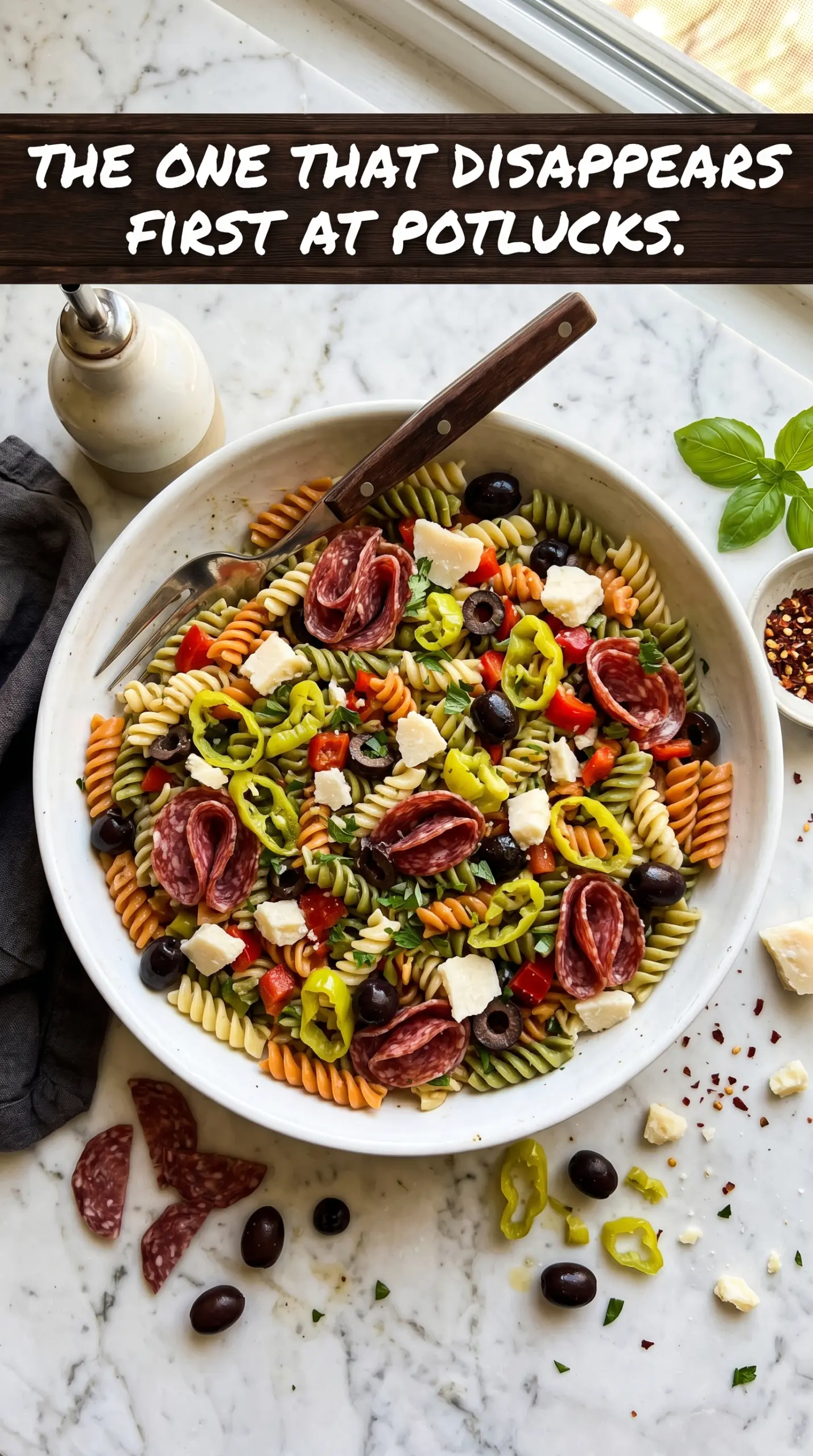 Classic Italian Pasta Salad tri-color pepperoni mozzarella