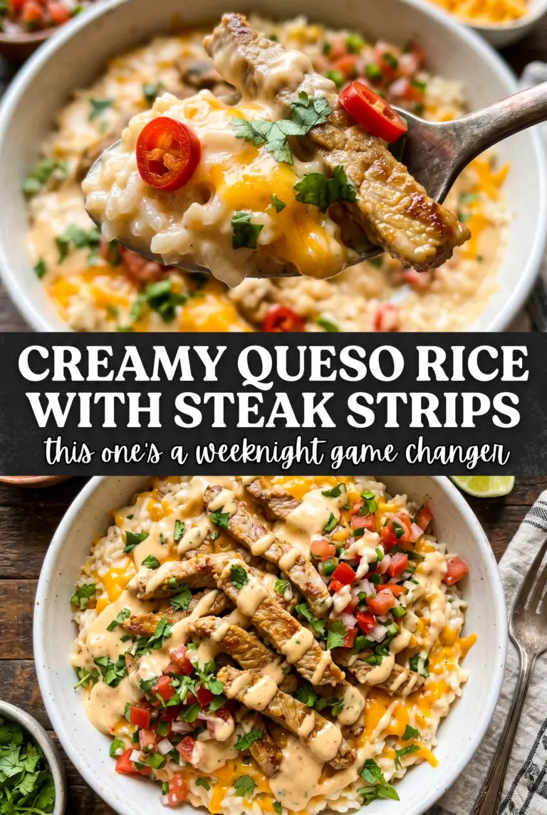 Creamy Queso Rice with Steak Strips