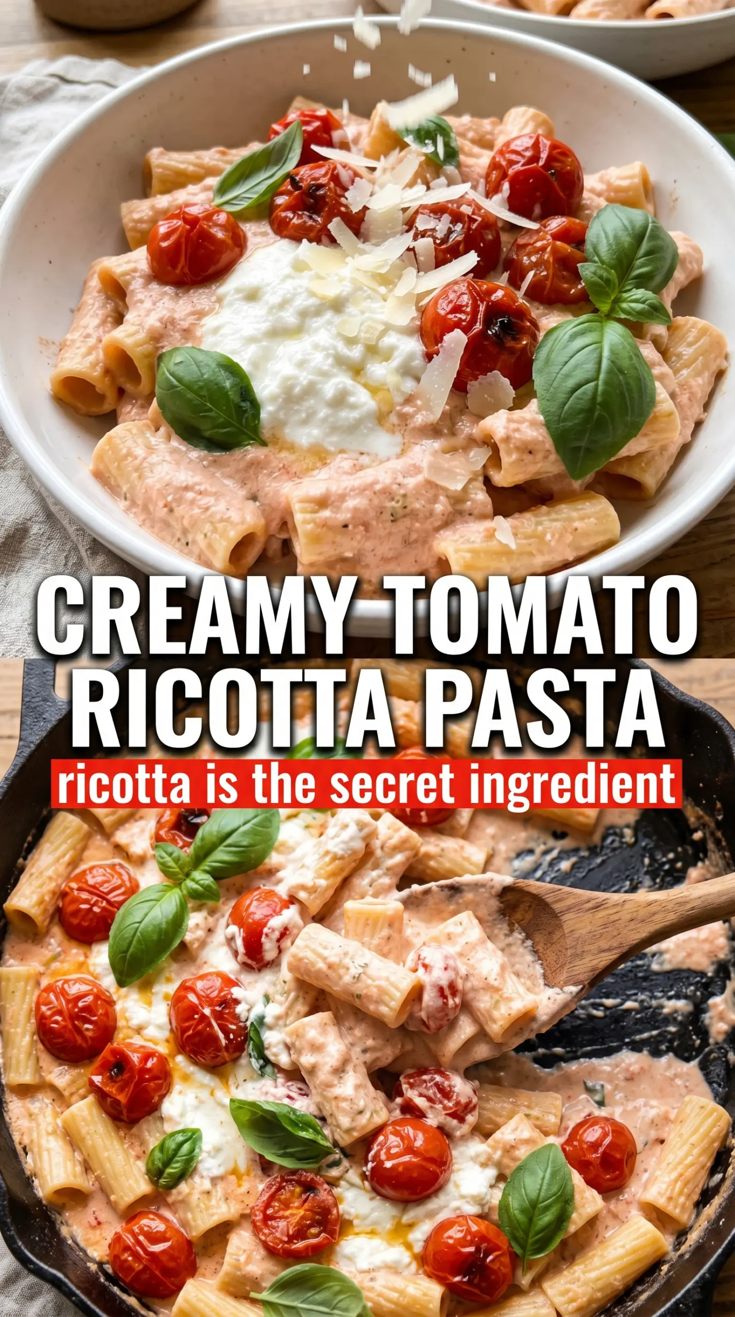 Creamy Tomato Ricotta Pasta blush-pink rigatoni