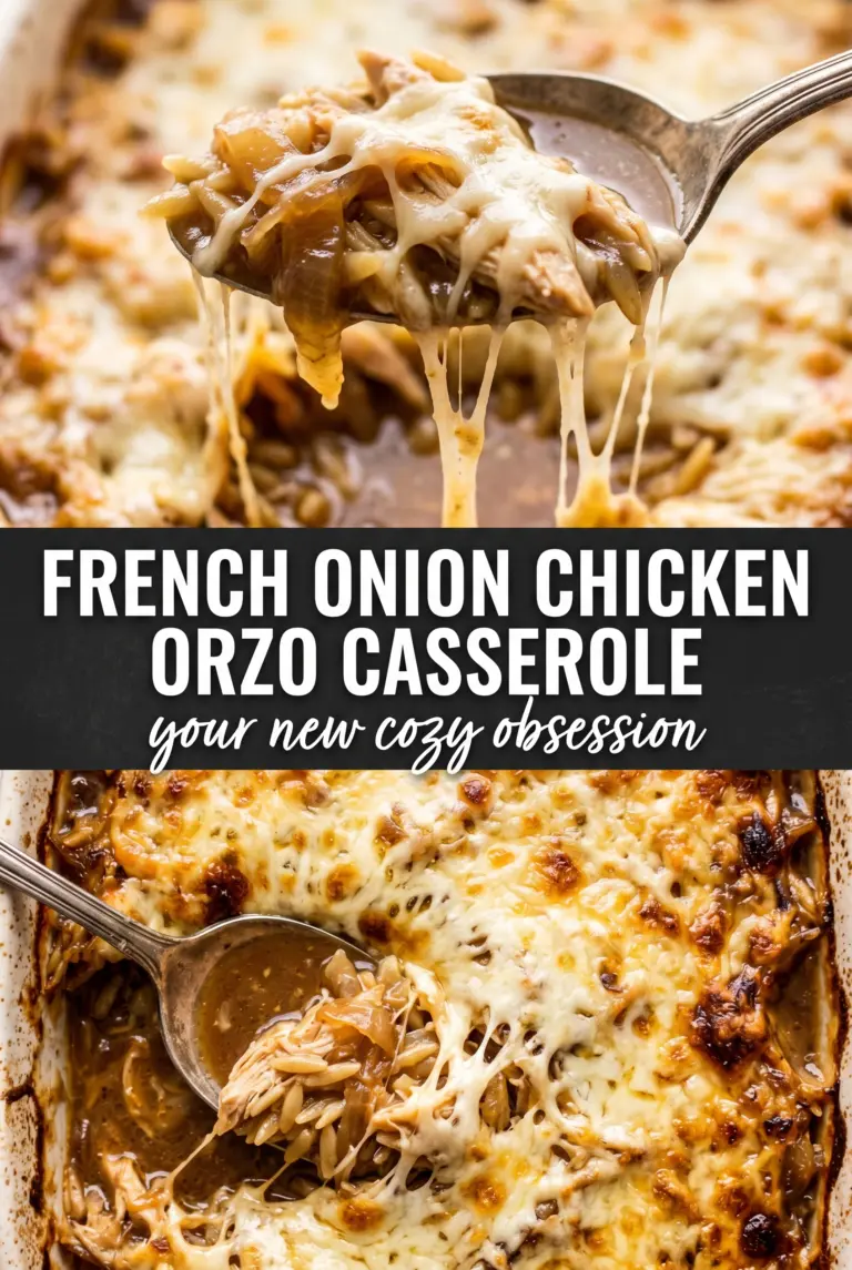 French Onion Chicken Orzo Casserole