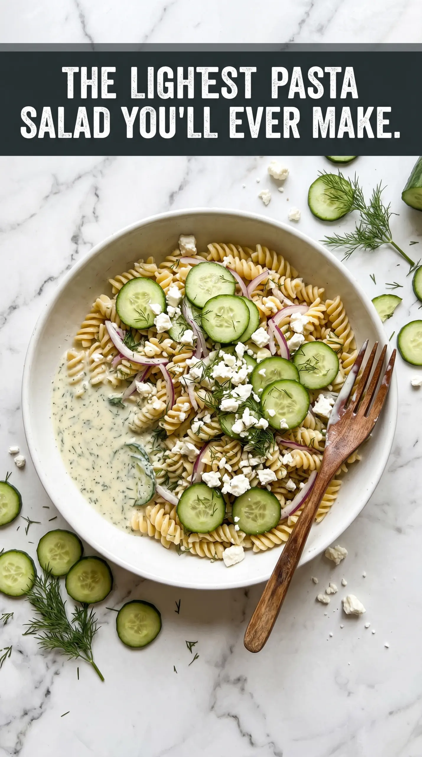 Fresh cucumber pasta salad crisp dill creamy