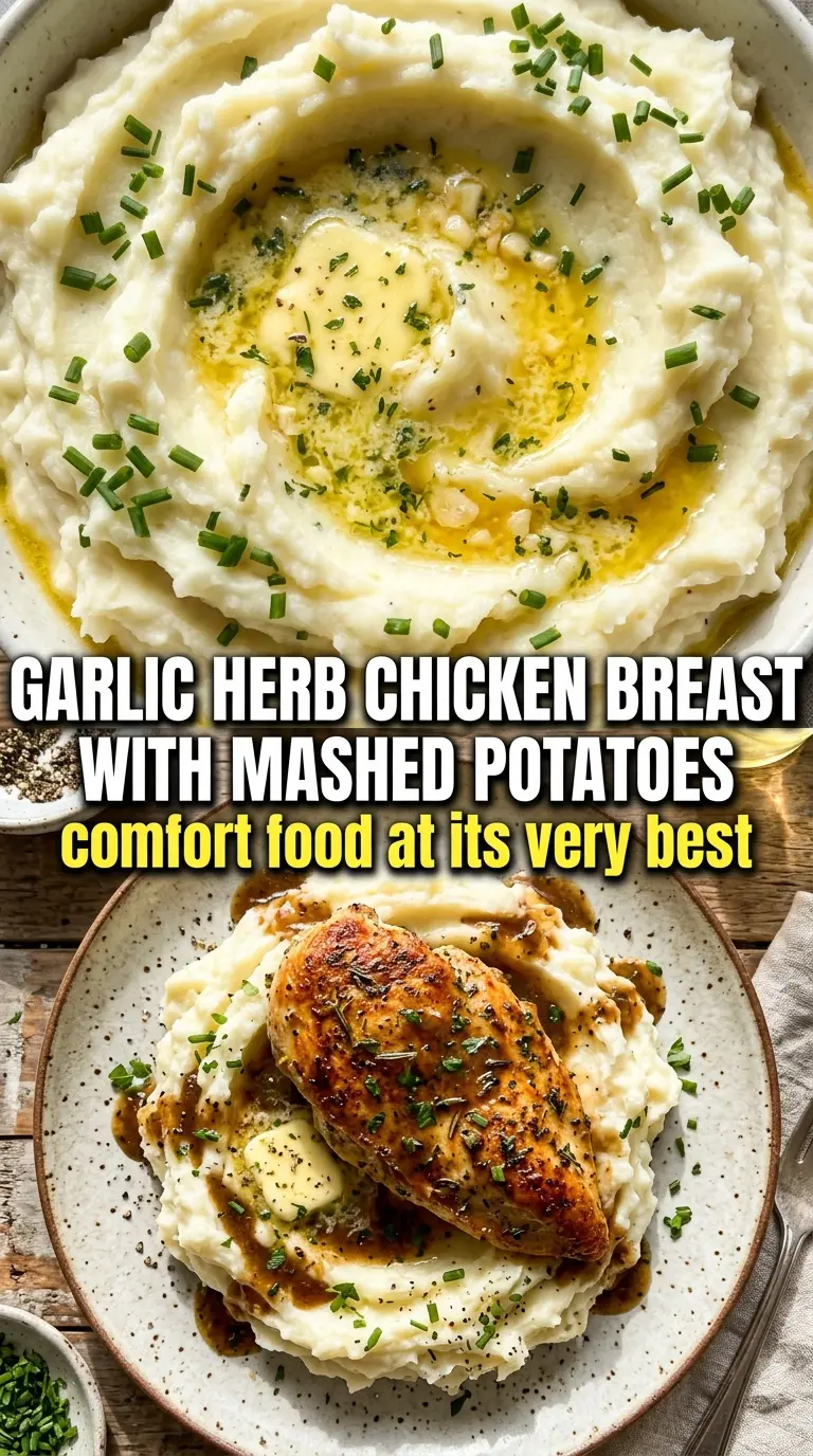 Garlic Herb Chicken Breast with Mashed Potatoes creamy pan sauce