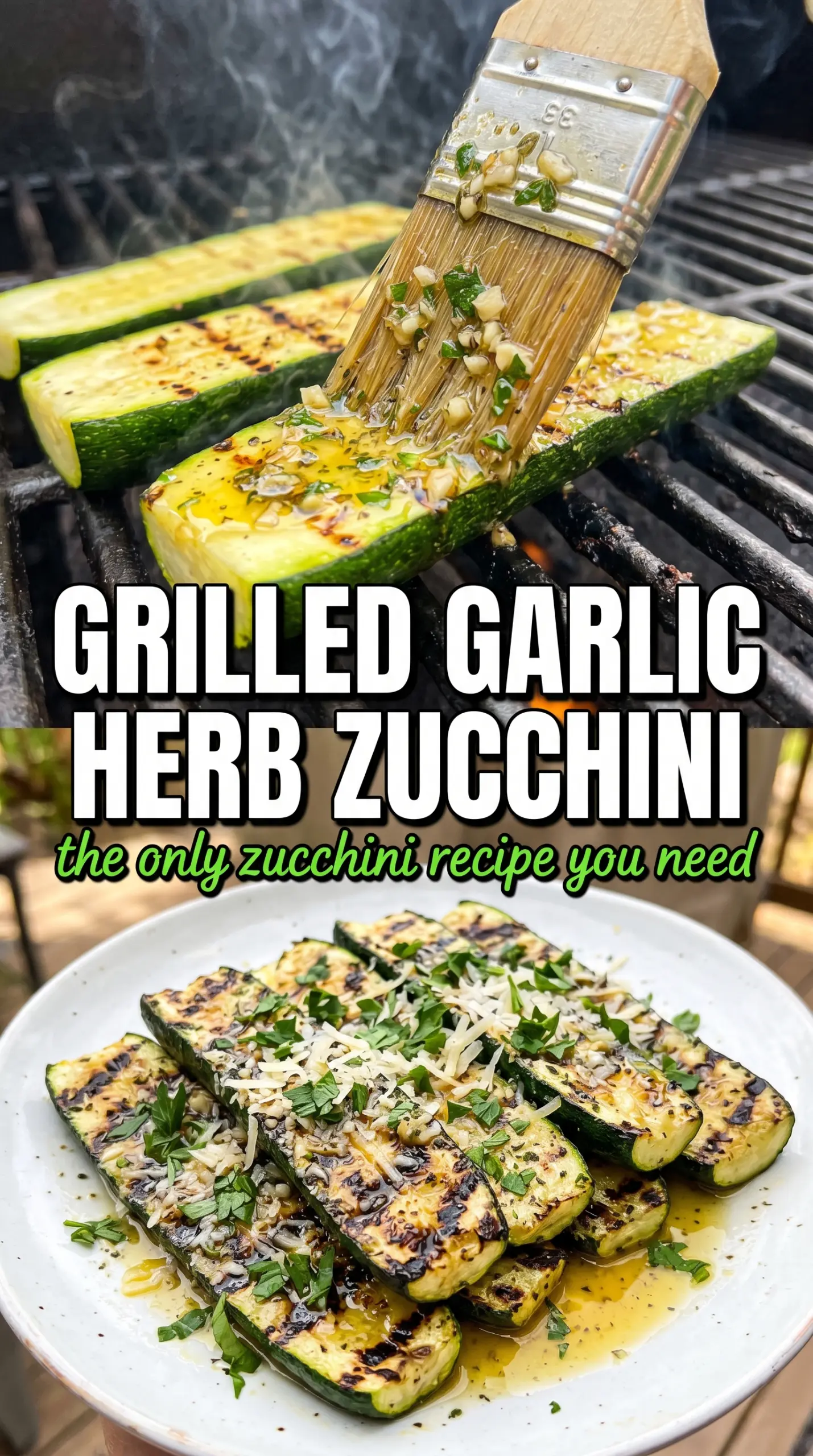 Grilled Garlic Herb Zucchini caramelized herb crust