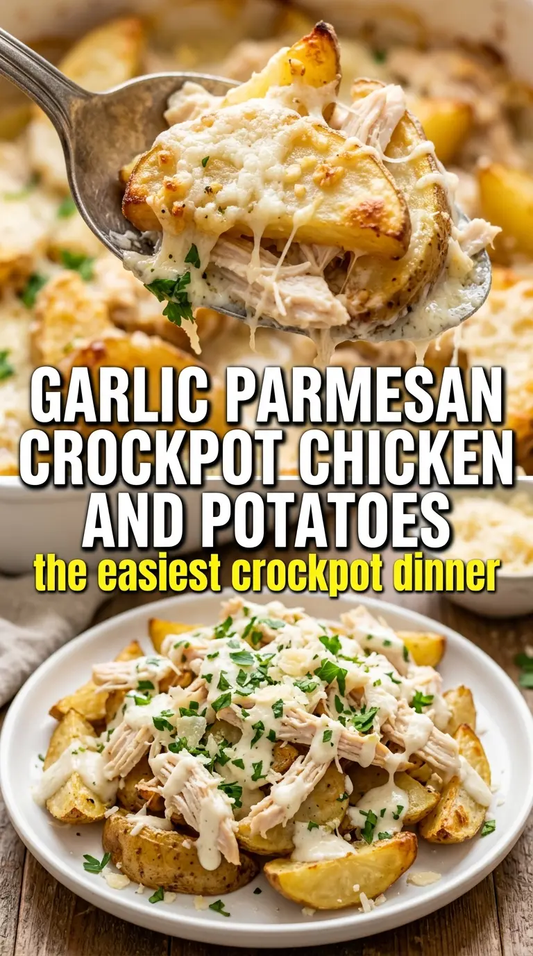 Garlic Parmesan Crockpot Chicken and Potatoes creamy slow cooker