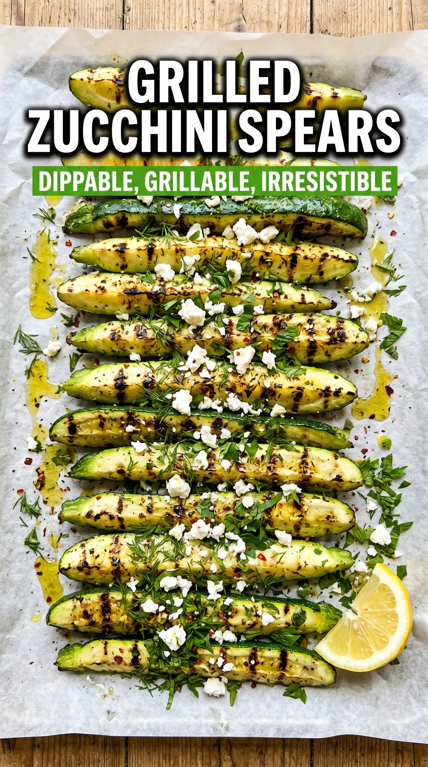 Grilled zucchini spears charred garlicky herb