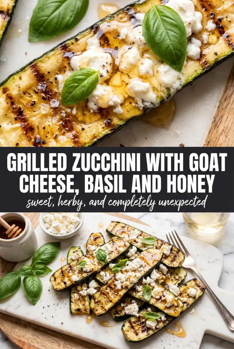 Grilled Zucchini with Goat Cheese, Basil and Honey