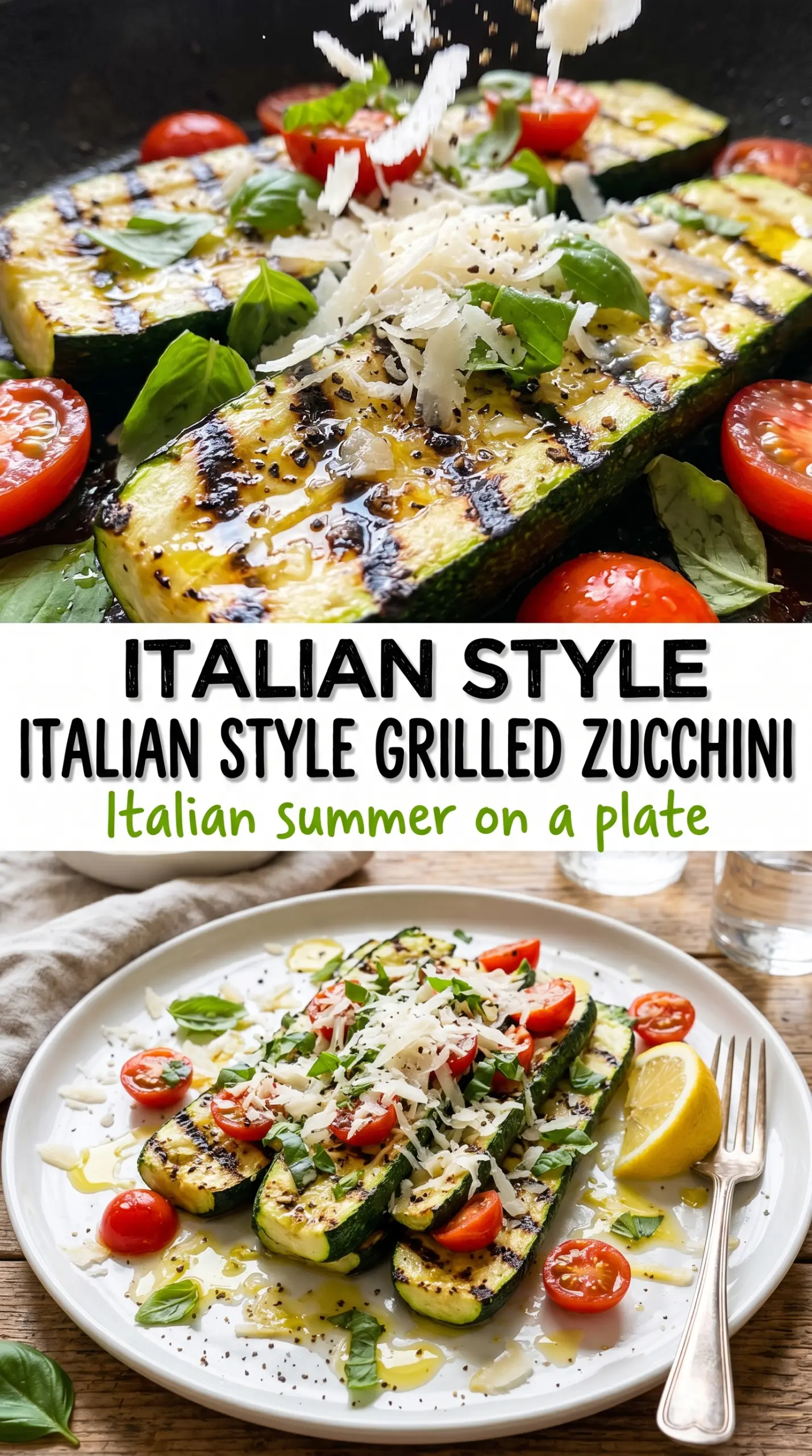 Italian Style Grilled Zucchini with basil, lemon, garlic